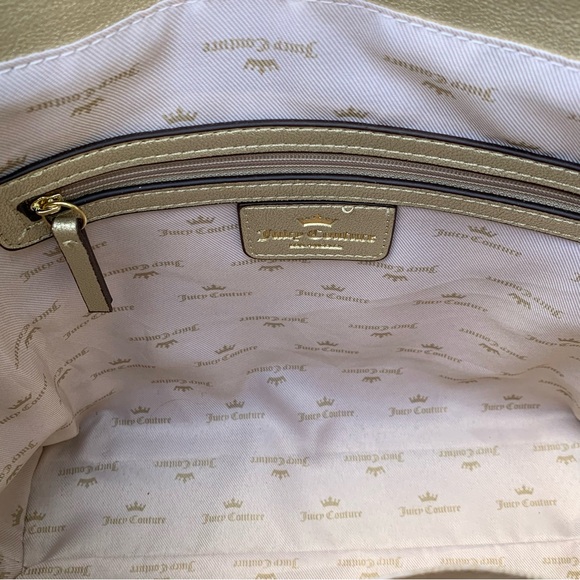 JUICY COUTURE Gold Embossed Word Play TOTE BAG! Neutral Faux Leather Crossbody - Picture 7 of 9